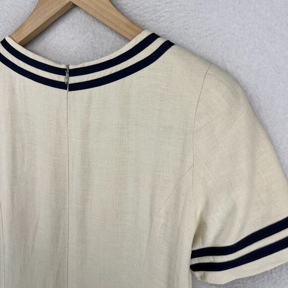 BROOKS BROTHERS Dress 4 Sailor Fit & Flare Pleated Linen Canvas Off White VTG - Picture 10 of 16